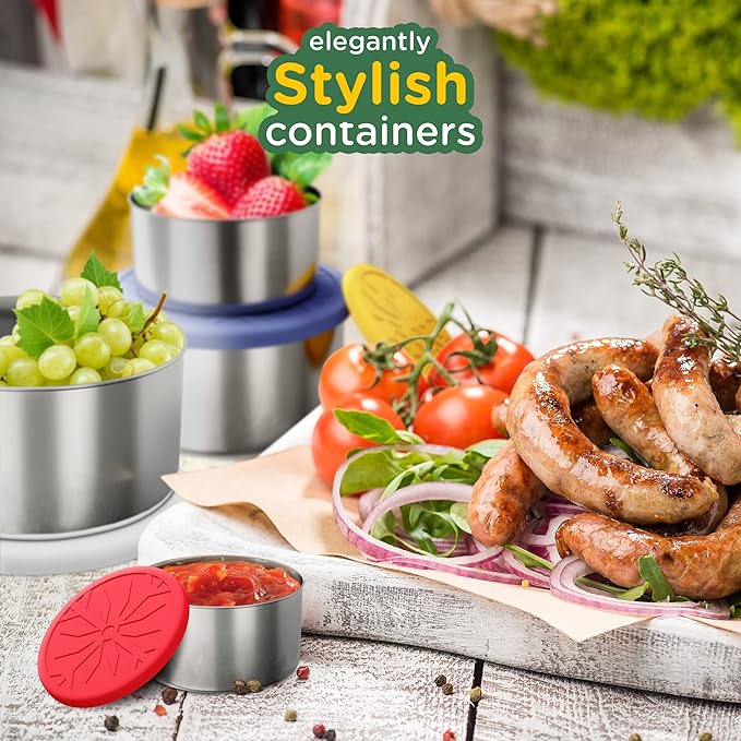 Stainless Steel Container with lids Kids Lunch Box - Set of 4 Stainless Steel Snack Containers Dip Containers For Lunches Metal Kids Lunch Box Container