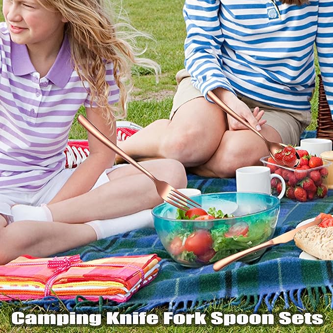 MURRI&MURRDI Stainless Steel Cutlery Set for 1, Reusable Flatware Set with Case, Cutlery Set for Work Stainless Steel Knife Fork Spoon Set 3 Piece (B- 3 Rose Gold)