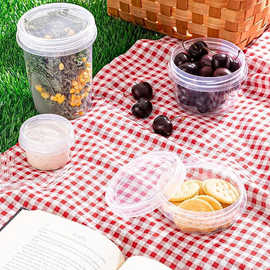 PLASTICPRO 24 Pack Twist Top Containers Assorted Sizes Plastic Food Storage Containers with Clear Twist on Lids Stackable Reusable