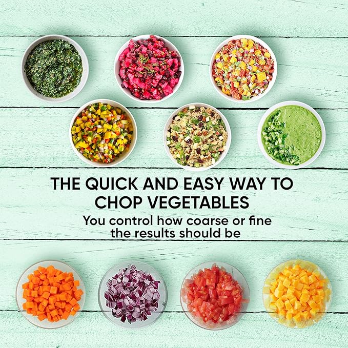 Brieftons Express Manual Food Chopper: 2-Cup, Hand Chopper Vegetable Cutter to Chop Veggies, Fruits, Herbs, Garlic Onion Chopper for Salsa, Salad, Pesto, Hummus, Guacamole, Coleslaw, Indian Cooking