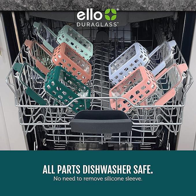 Ello Duraglass 3.4 Cup Meal Prep Sets 10Pc, 5 Pack Set- Glass Food Storage Container with Silicone Sleeve and Airtight BPA-Free Plastic Lids, Dishwasher, Microwave, and Freezer Safe, Melon