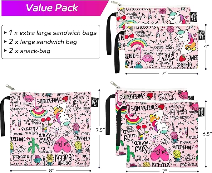 Dual Layer Reusable Sandwich Bags (Unicorns & Rainbows)