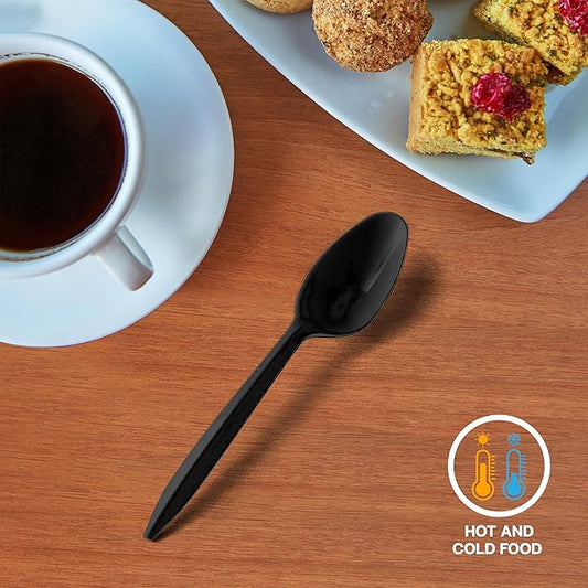 1000 Pcs Black Plastic Utensils Set - 500 Forks And 500 Teaspoons, Plastic Forks And Spoons Set - Bulk Black Cutlery Set