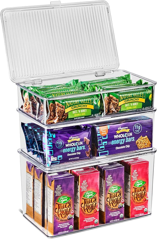 Sorbus 3 Pack Clear Plastic Storage Bins with Lids - Stackable Refrigerator Organizer - Pantry Organizer - Fridge Organization - Cabinet Organizers Containers Storage box for Kitchen (Sizes: L,M,S)