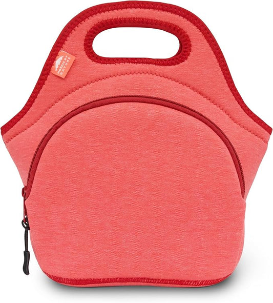 Nordic By Nature 12"x 12"x 6.5" Neoprene Lunch Box With Side Pocket And Soft Cotton Feel, Red