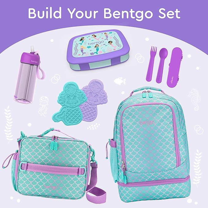 Bentgo Kids Prints Leak-Proof, 5-Compartment Bento-Style Kids Lunch Box - Ideal Portion Sizes for Ages 3-7, Durable, Drop-Proof, Dishwasher Safe, & Made with BPA-Free Materials (Mermaids in the Sea)