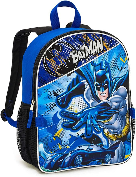 DC Comics Batman Backpack with Lunch Bag Set for Boys Kids ~ Deluxe 16" Batman Backpack with Insulated Lunch Box. Stickers, and More (Batman School Supplies Bundle)