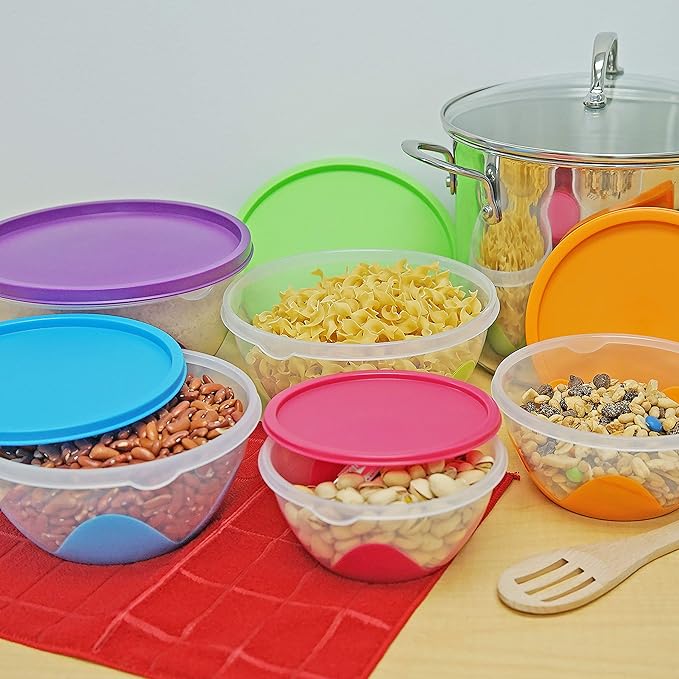Southern Homewares 5-Piece Plastic Food Storage Containers with Lids – Airtight, BPA-Free, Stackable Silicone Containers in Multiple Sizes and Colors, Easy to Clean