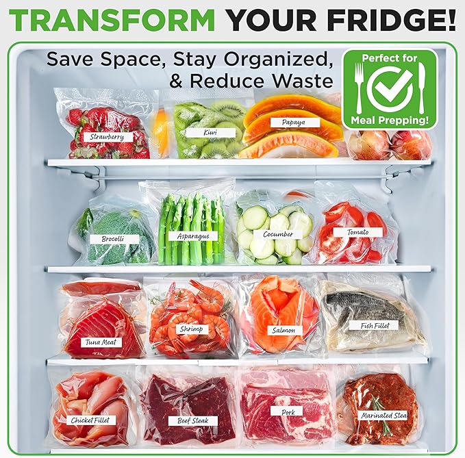 NutriChef Vacuum Sealer Bags 11x50 Rolls 2 pack for Food Saver, Seal a Meal, NutriChef, Weston. Commercial Grade, BPA Free, Heavy Duty, Great for vac storage, Meal Prep or Sous Vide