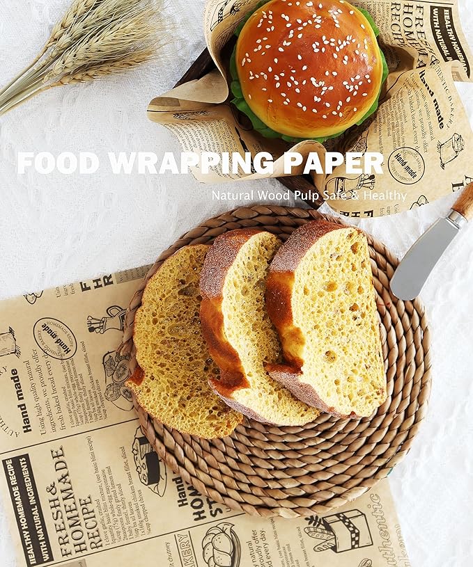 OTOPETE 200Pcs Food Paper Sheets, 12"x7.8" Grease Resistant Food Wrapper Paper, Newspaper Theme Hamburger Sandwich Basket Liner, Tray Liner, for Home Kitchen Baking, Picnic, Party, Kraft Paper