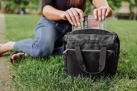 PICNIC TIME - On The Go Lunch Bag - Soft Cooler Lunch Box - Insulated Lunch Bag, (Black Camo)