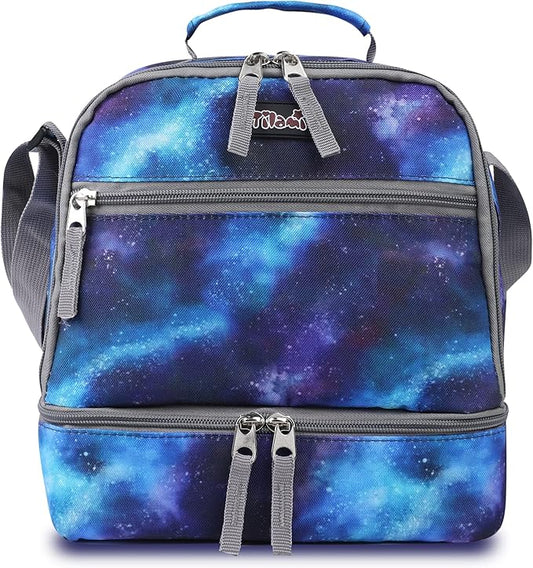 Lunch Bags Insulated Adjustable Strap Zipper, Water-Resistant Cooler Bags, Bento Bags for Kids Toddlers, Galaxy Deep Blue