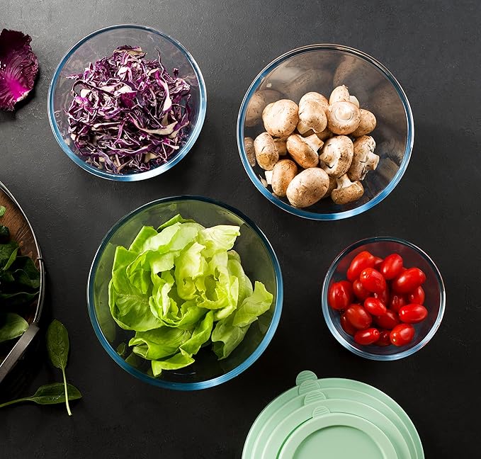 Concept Mixing Bowls with Lids, Glass Nesting Bowls, Space Saving Food Storage Containers, 6 Piece Set