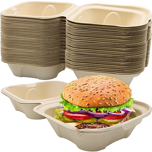 Grease-Proof 6x6 Clamshell To Go Box 25pk. Disposable, Microwavable Take Out Container With Hinged Lid. Bulk Eco-Friendly Carryout Boxes Great for Parties, Restaurants and Food Trucks