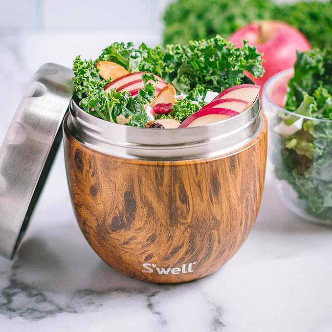 S'well Eats Stainless Steel Food Bowls, 21.5oz, Teakwood, Triple-Layered Vacuum-Insulated Containers Keeps Food Cold for 11 Hours and Hot for 7 hours, Condensation Free, BPA Free