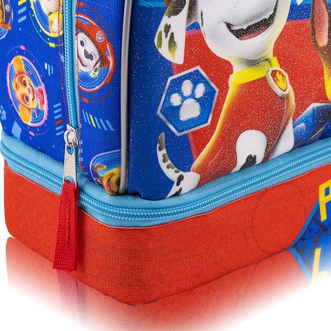 Fast Forward Paw Patrol Lunch Box for Kids With Glitter | Insulated Lunch Bag Lunch Box for Boys, Girls, Toddlers | Paw Patrol Chase, Marshall and Rubble Blue Reusable Lunchbox
