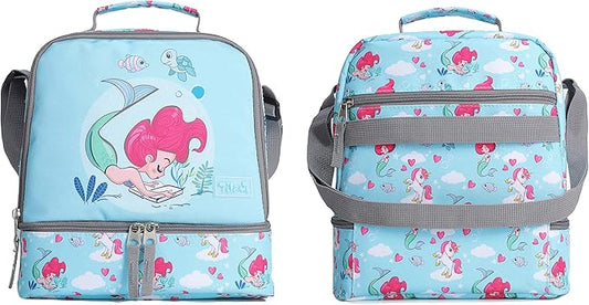 Tilami Lunch Bags Insulated Adjustable Strap Zipper, Two Compartments Cooler Bags, Bento Bags for Kids Toddlers (Mermaid)