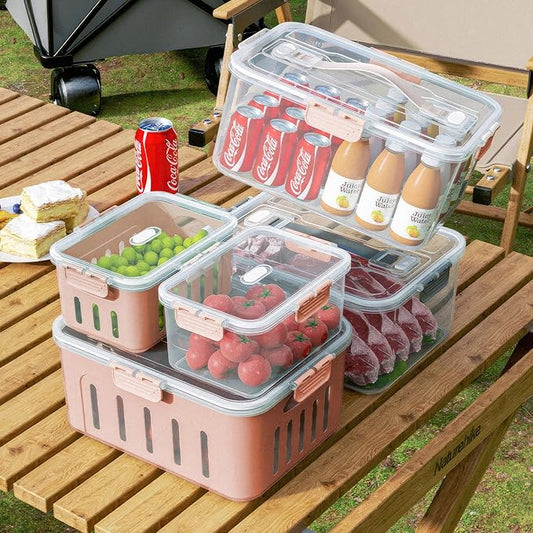 5PC-SET XX-Large Size Food Storage Container Set - Microwave & Dishwasher Safe, Airtight, Fruit and Vegetable box, BPA-Free, Double Drain Basket, Kitchen Fridge Stackable Storage for Freshness