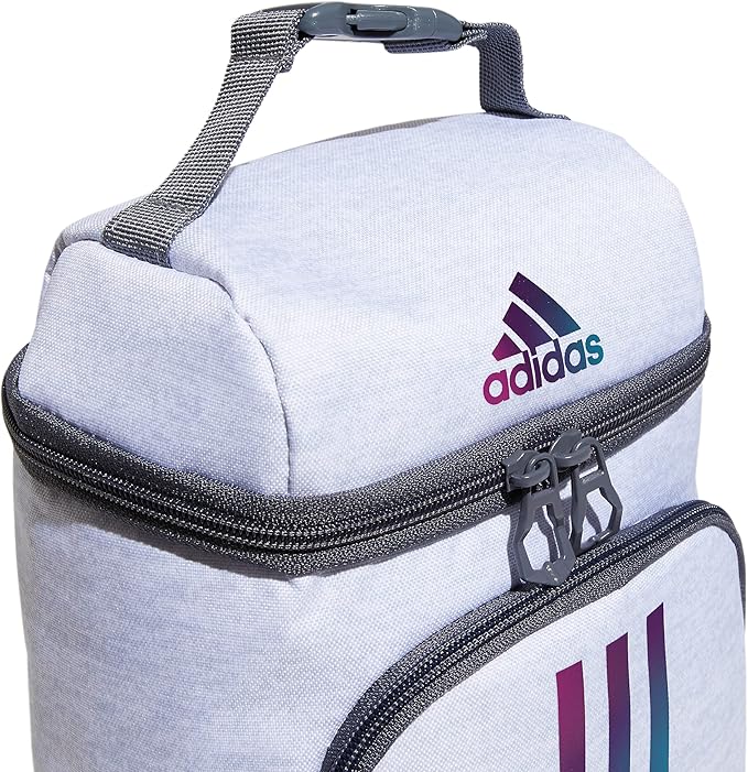 adidas Excel Lunch Bag, Cooler with Zipper, Pocket for Ice Pack, and Clip, Temperature Control Insulation, Jersey White/Shadow Chrome/Onix Grey, One Size