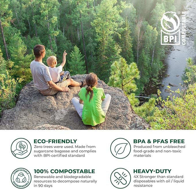 Freshware Compostable 9x9" Clamshell Take Out Food Containers [50-Pack] - Biodegradable Sugarcane To Go Boxes - Paper Food Container - Microwave & Freezer Safe, Stackable