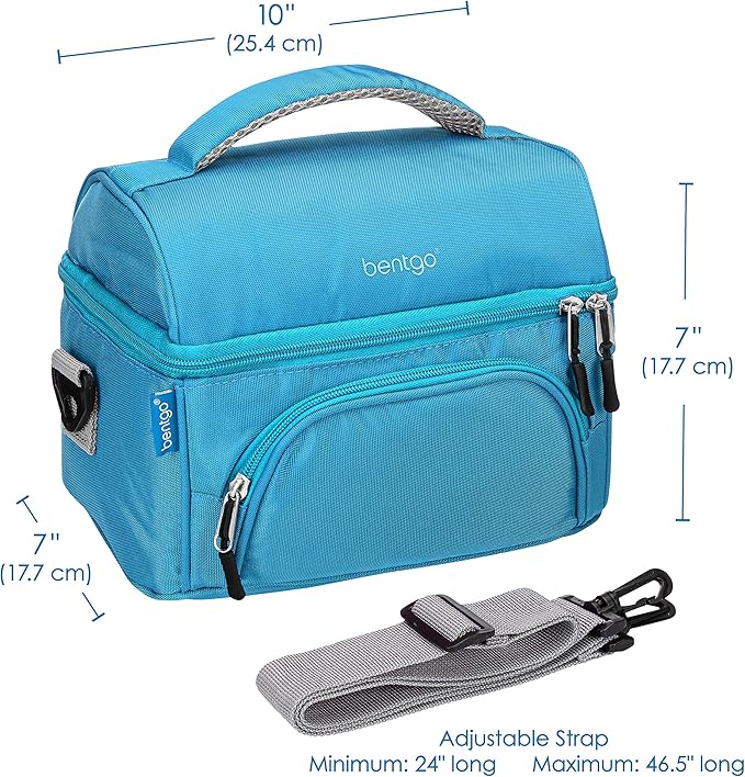 Bentgo Deluxe Lunch Bag - Durable and Insulated Lunch Tote with Zippered Outer Pocket, Internal Mesh Pocket, Padded and Adjustable Straps, & 2-Way Zippers - Fits All Lunch Boxes (Blue)