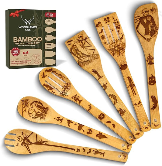 Woodlands-USA Nightmare/Christmas Gifts for Kitchen - Wooden Spoons For Cooking - 6-piece Wooden Utensil Set, The Christmas Kitchen Utensils Set - Nightmare Gifts