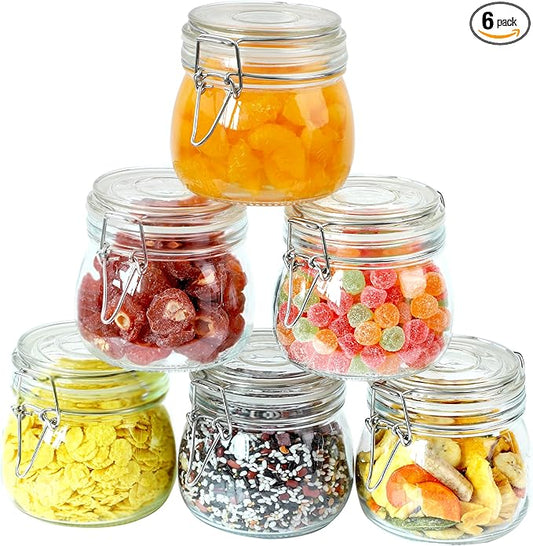 Glass Jar With Airtight Lid 16 Oz (Set Of 6) Wide Mouth Airtight Food Storage Containers Leakproof Canister For Coffee,Sugar,Chocolate Chips,Canning,Candy,Cereal,Spice,Pickle,Cookies,Dried Fruits