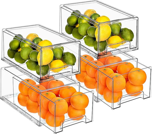 Sorbus Large Clear Storage Drawers (4 Pack) – Stackable Pull-Out Storage Bins with Handles, Slide Out Organizer Drawers for Pantry, Fridge, Kitchen – Acrylic Drawer Organizers