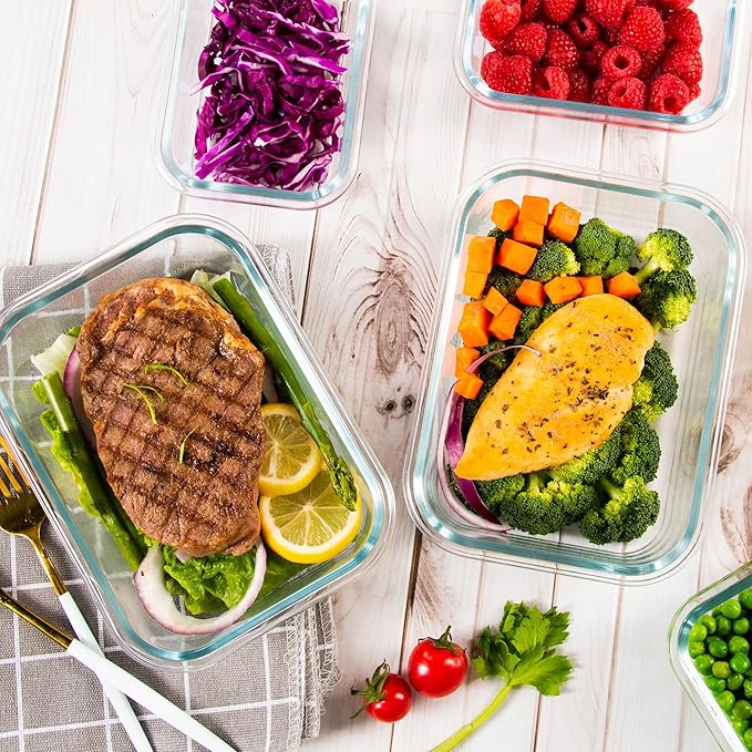 10 Pack Glass Food Storage Containers with Airtight Lids, Ideal for Meal Prep, Lunches - Microwave and Dishwasher Safe, Mint Green
