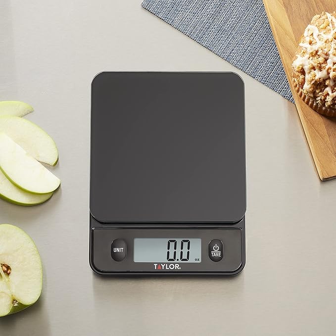 Taylor Glass Top Food Scale with Touch Control Buttons, 11 lb Capacity, Black