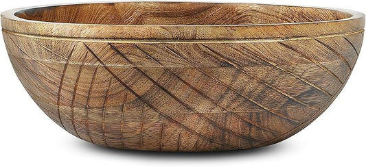 Mela Artisans 12'' Wooden Fruit Bowl, Large Serving Bowl for Salads, Cereals, Snacks & Mixing | Decorative Bowls for Kitchen | Jai Valley Collection