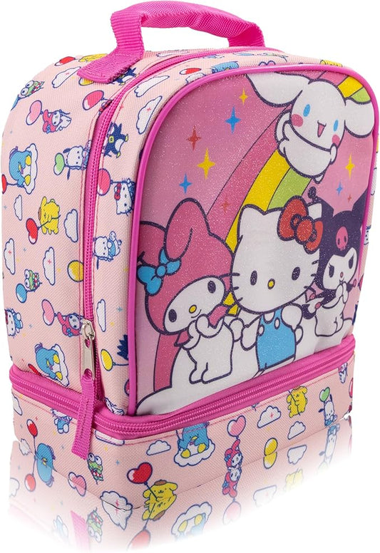 Fast Forward Sanrio Hello Kitty Lunch Box for Kids With Glitter | Insulated Lunch Bag Lunch Box for Girls, Boys, Unisex | Hello Kitty and Friends Pink Reusable Lunchbox