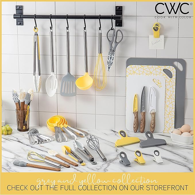 COOK WITH COLOR Bag Clips with Magnet- Food Clips, Chip Clips, Bag Clips for Food Storage with Airtight Seal Grip for Bread Bags, Snack Bags and Food Bags (Yellow and Grey, Pack of 10)