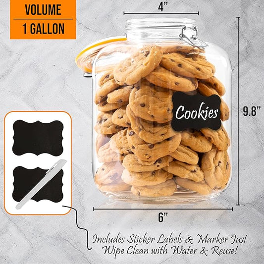 Galashield Gallon Glass Jars with Airtight Lid Large Glass Flour Sugar Storage Containers Canisters Leak-proof Lid Labels and Marker (2 Pack)