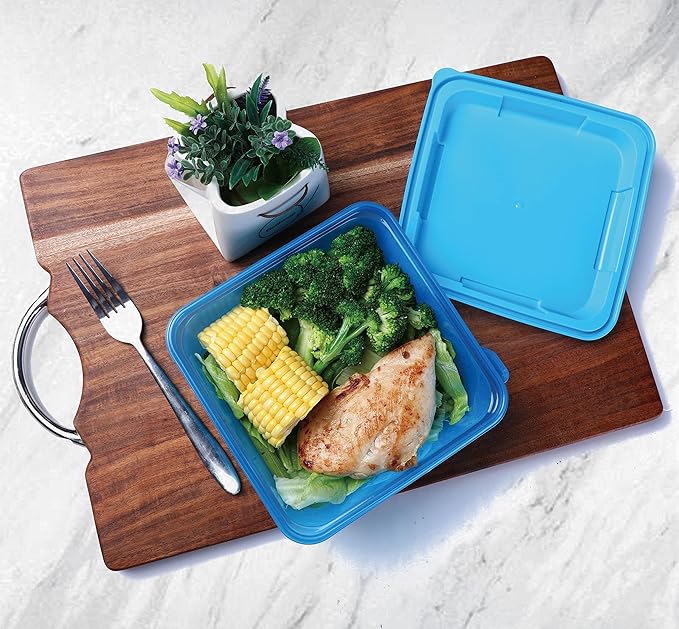 [30 Pack Plastic Food Storage Containers with Lids Bento Box Food Meal Prep Containers Reusable BPA Free Lunch Containers (22oz, Square Freezer Plastic Container for Food) for 3+ years old