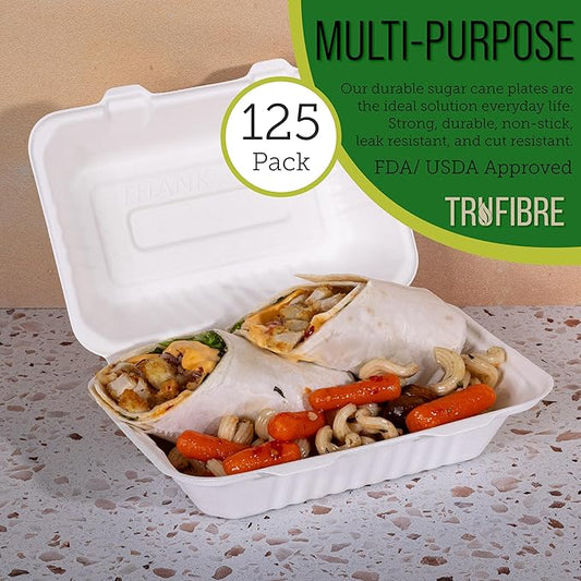 White Disposable To Go Containers with Lids, Clamshell Take Out Boxes, Bento Cakes, Desserts, Sandwiches, Party Favors, Events, 9x6 50 Pack