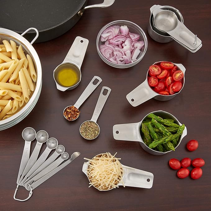 Spring Chef Premium Ice Cream Scoop, Black & Stainless Steel Round Measuring Cups and Spoons, Set of 15-2 Product Bundle