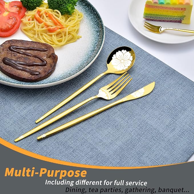 Gold Silverware Set with Pattern 20 Piece, Stainless Steel Flatware Sets for 4, LaienLife Unique Utensils Set with Forks Spoons Teaspoon, Home Party Kitchen Cutlery, Mirror Polished Dishwasher Safe