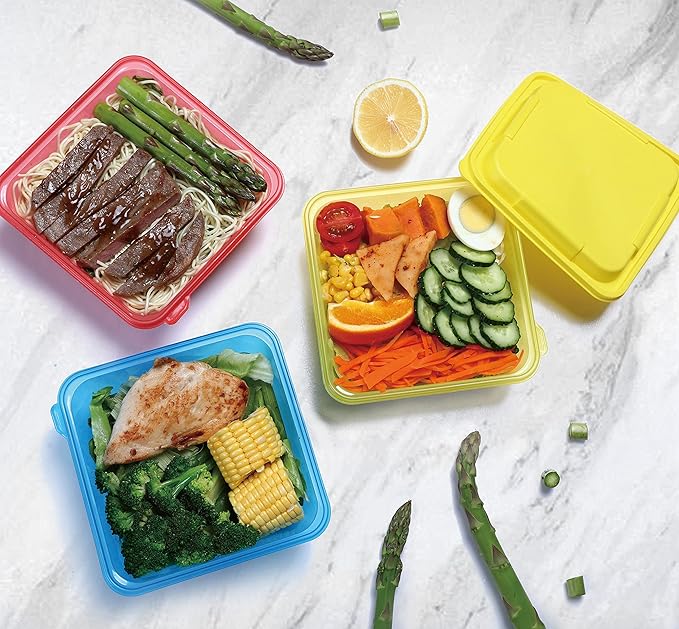 [30 Pack Plastic Food Storage Containers with Lids Bento Box Food Meal Prep Containers Reusable BPA Free Lunch Containers (22oz, Square Freezer Plastic Container for Food) for 3+ years old
