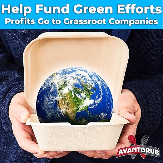 Avant Grub Durable, Grease-Proof 6x6 Clamshell Small To Go Box 50pk. Disposable, Leak-Proof and Microwavable Take Out Food Container With Hinged Lid. Great for Parties, Restaurants and Food Trucks!