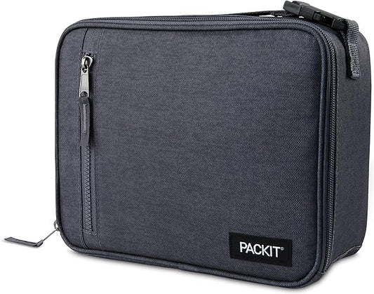 PackIt Freezable Classic Lunch Box, City Charcoal, Built with EcoFreeze® Technology, Collapsible, Reusable, Zip Closure With Front Pocket and Buckle Handle, For Work Lunch