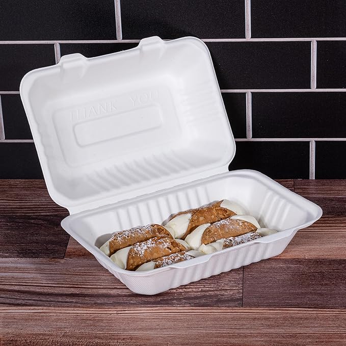 White Disposable To Go Containers with Lids, Clamshell Take Out Boxes, Bento Cakes, Desserts, Sandwiches, Party Favors, Events, 9x6 50 Pack