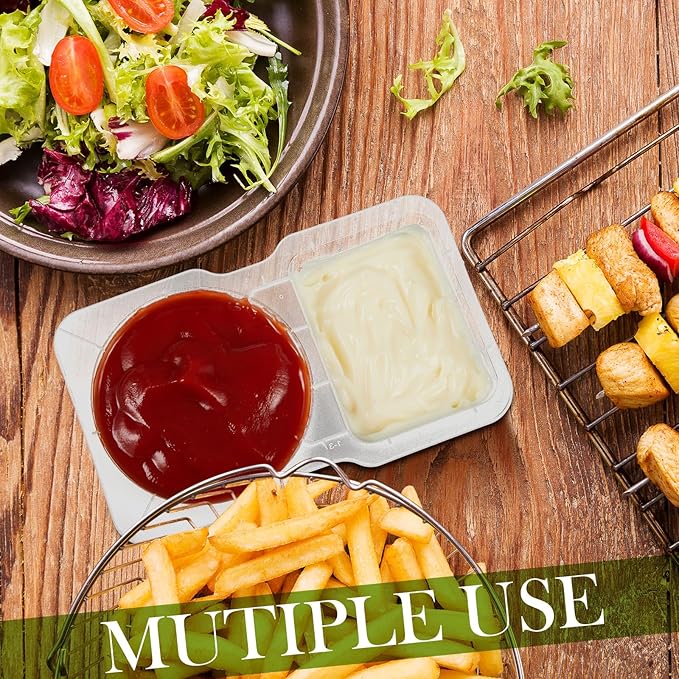 100 Pcs 5 oz Double Compartment Snack Containers with Lids Clear 2 Compartment Small Disposable Plastic Snack Box Container for Sauce Salad Travel Sampling
