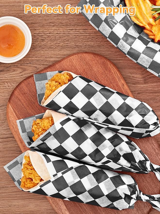 SMARTAKE 12 x 12 Inches Wax Paper for Food, 250 Pcs Non-Stick Hamburger Patty Paper, Square Sandwich Separators Wrapping Paper, for Lunch, Restaurants, Barbecues, Picnics, Parties, Black Plaid