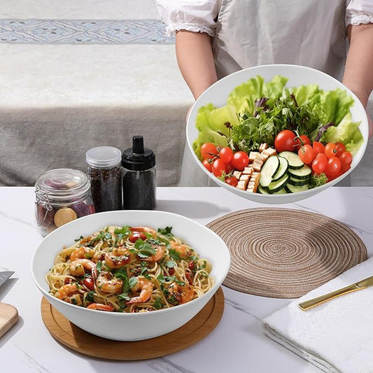 Melamine Serving Bowl, 2 Pack 12 inch Fruit Salad Bowls, 130 Oz Pasta Bowls Set of 2, Large White Serving Dishe/Mixing bowl for Entertaining, Break-Resistant Melamine Bowl
