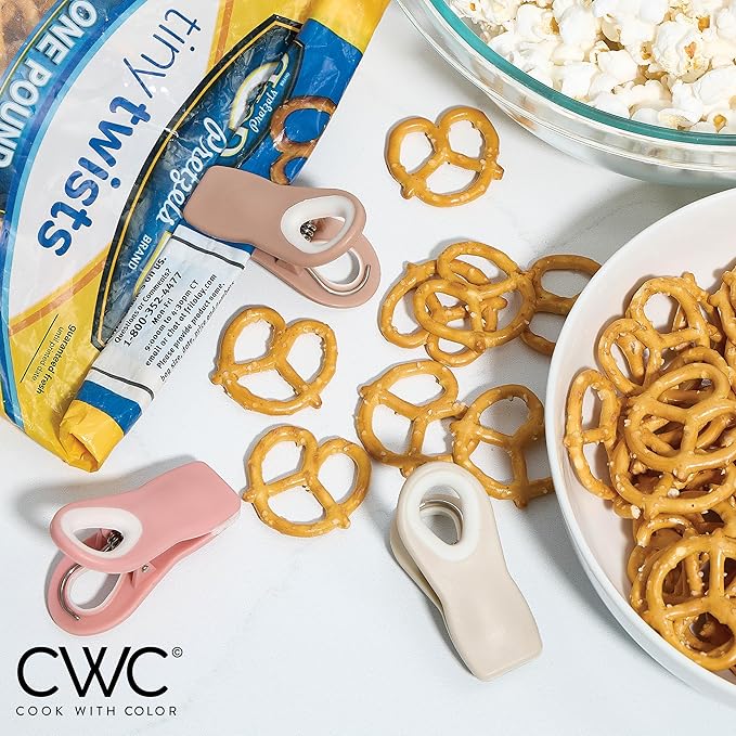 COOK WITH COLOR Bag Clips with Magnet- Food Clips, Chip Clips, Bag Clips for Food Storage with Airtight Seal Grip for Bread Bags, Snack Bags and Food Bags (Beige and Pink, Pack of 10)
