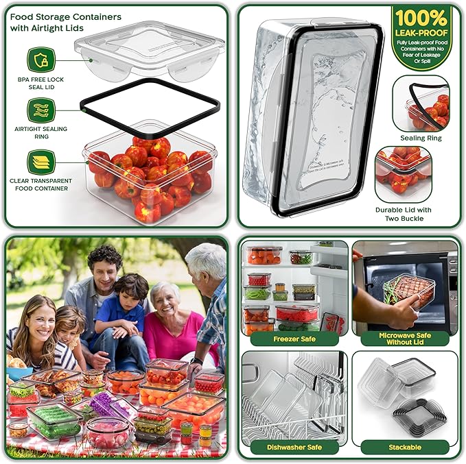 46 Pack Food Storage Containers with Lids Airtight-(23 Containers,23 Lids) BPA Free Plastic Stackable Meal Prep Containers set for Kitchen Pantry Organizers- Freezer Microwave safe