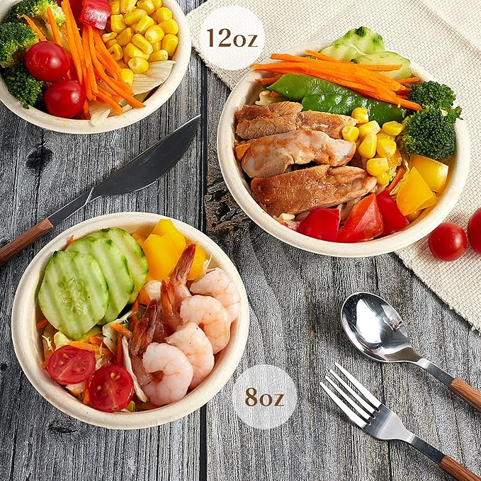 150 Pack 8 oz Paper Bowls Disposable Small Compostable Soup Bowls Natural Sugarcane Biodegradable Bowls for Ice Cream, Desserts, Pet Food
