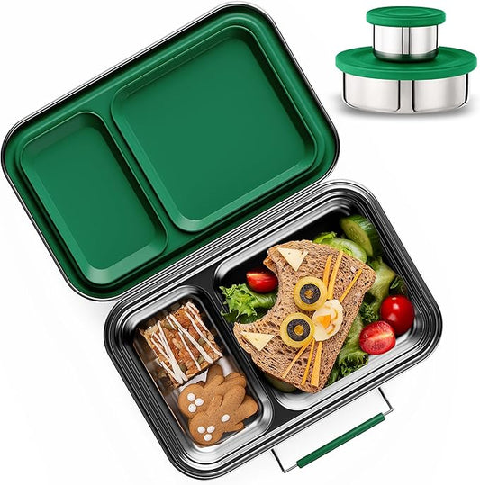 Stainless Steel Lunch Box for Kids, Leak Proof Bento Lunch Box BPA Free 304 Stainless Steel Bento Box Stainless Bento Box with Containers for School and Office(Green)