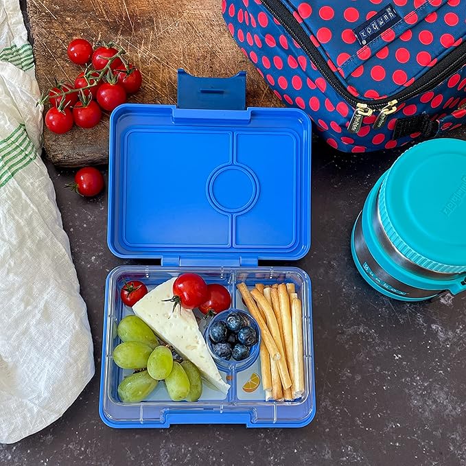 Yumbox Snack Box - 3 Compartment - Leakproof Bento Lunch Box for Kids (Surf Blue with Dinosaur Tray)